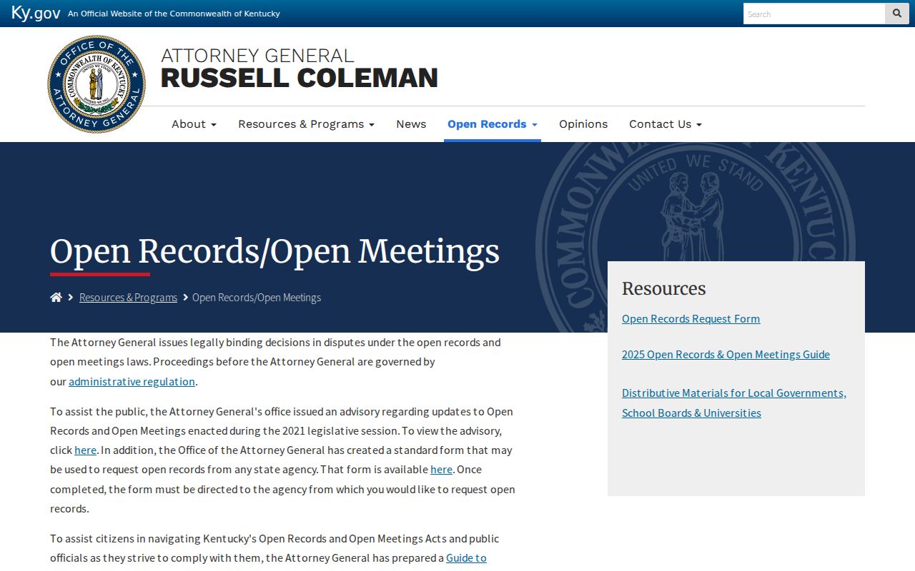Kentucky open records guidance for Harlan County criminal case requests