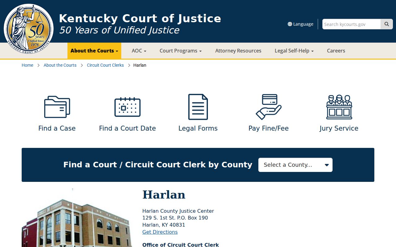 Harlan County criminal history Justice Center information