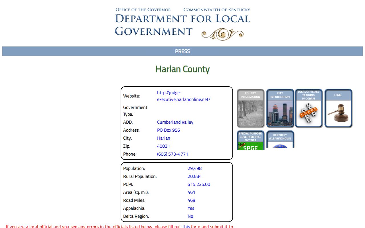 Harlan County criminal history county officials directory
