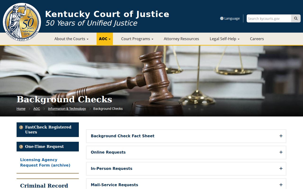 Harlan County criminal history AOC background check instructions